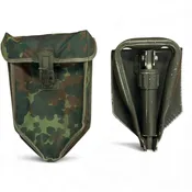 German Military Trifold Shovel with Flecktarn Camo Cover