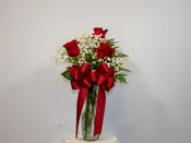 3 Rose Bud Vase with Fern and Baby’s Breath