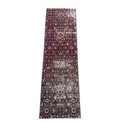 2'2"x7'6" Handmade Wool Runner Rug - Vintage Persian-Inspired Navy and Red Hallway Runner