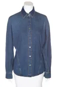Alaia Dark Denim Gathered Button Up Shirt SZ 36