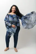 Blue Tie Dye Brittney Off The Shoulder Bell Sleeve Top