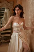 Asymmetrical Strapless Mikado Gown With Slit