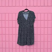 #106 0x 14 Terra & Sky Black White Speckle Dot V-neck Babydoll Dress