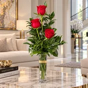 3 Red Roses Bud Vase