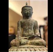 18th Century Bronze Buddha Statue with Acolytes, Shan Province, Burma
