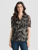 Botanical Tie-Neck Blouse, Printed Yoryu