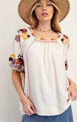 Floral Embroidery Babydoll Woven Top