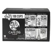 CAFE Ole by H-E-B Variety Pack Donut Shop Pacific Island Colombian French Roast Coffee Single Serve Cups 100 Count