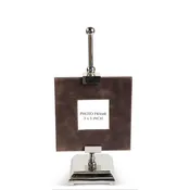 Leather Photo Frames on Polished Silver Adjustable Easel