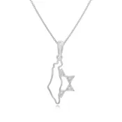 0.02 ct. Diamond 14K White Gold Map of Israel with Star of David Pendant