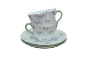 4pc Shelley England Green Shamrock Clover Tea Coffee Cups & Saucers