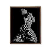 0721s-MM BW Fine Art Nude Tiger Striped Woman on Her Knees Framed Canvas Print