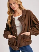 Button Down Ribbed Knit Trim Cardigan