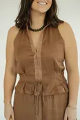 Cassie Caramel Linen Halter Tank (XS-XL)
