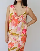 Asymmetric Shoulder Floral Print Blouse