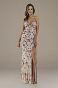 Lara Emily Cross-Back Floral Beaded Sheath Gown