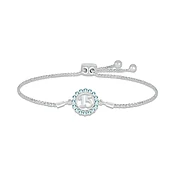Aquamarine Quinceañera Birthstone Bolo Bracelet Sterling Silver 9.5"