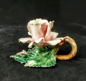 Large Visconti Mollica Capodimonte Italy Pink Rose Finger Candle Holder Gloss