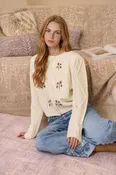Cream Floral Cable Knit Cardigan