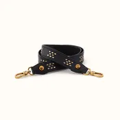 Flat Stud Guitar Strap In Polished Leather - Black