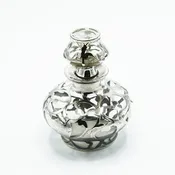 Antique Silver Overlay Perfume Bottle - 5 1/4" Tall