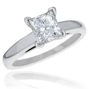 14K White Gold and Platinum GSI Certified Princess Cut Diamond Solitaire Engagement Ring