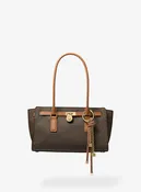 Michael Kors Hamilton Moderne Small East West Shoulder Tote with Charm - Brown with Acorn