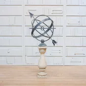 24" Classic Zinc Armillary on Antique Marble Pedestal