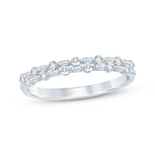 Baguette & Round-Cut Diamond Two-Row Anniversary Ring 1/3 ct tw 14K White Gold