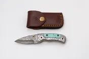 Hand-Forged Damascus Folder | Turquoise Handle, Engraved Bolster & Intricate Scrollwork