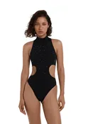 Bodysuit Reflex for Pole Dance – Grippy with Bikini Briefs in Black Shine