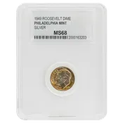 1949 Roosevelt Dime MS68 PCC (Vintage Toning)