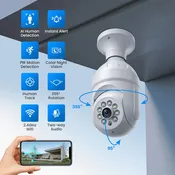 1080P WiFi Light Bulb Security Camera, Color Night Vision, Human Detection