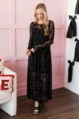Admiring You Velvet Floral Maxi Dress- Black