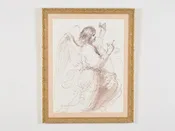 Vintage Custom Gold Framed-Study of An Angel By Guercino-Fine Art Print-Watercolor-Pen and Ink-Gift for Art Collector