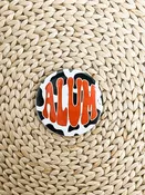 Alum cow print 2.25 inch game day button black/white