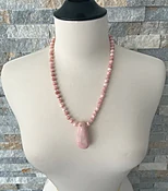 "PINK OPAL DROP" OOAK - Natural Pink Opal Gemstone with Free Form Pink Opal Drop Pendant Designer Necklace —