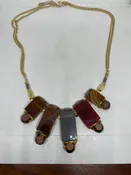 16-19 Inch Vintage Mixed color Onyx agate beaded Golden Chain Necklace