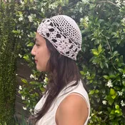 Crochet Floral Juliet Cap in Pale Pink