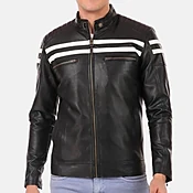 Black Cafe Racer White Striped Jacket Mens