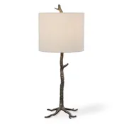 Briarwood Rustic Hand Cast Iron Tree Branch Table Lamp with Light Beige Linen Shade (30" H Lamp with 10" H x 12" W Shade)