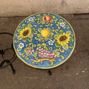 20” Italian Volcanic Table – Full Sunflower and Fruit on Medium Blue