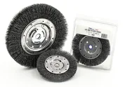 06557 Carbon Steel Bench Wire Wheels 6" Dia x .014" Wire Size x 5/8", 1/2"Arbor, Wide (1") Face Width, 1-Pack