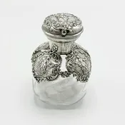Antique Silver Overlay Perfume Bottle and Top - 5" Tall