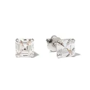 Asscher Cut Gemstone Studs White Zirconia 14K