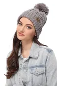 Winter Cable Knit Beanie Hat with Fleece Lining: Grey