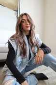Marley Sleeveless Oversized Open Front Quilted One Size Denim Vest Blue