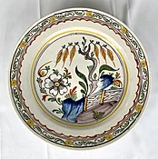 Antique Dutch Delft Charger Hand Painted Polychrome Garden Scene C-1780