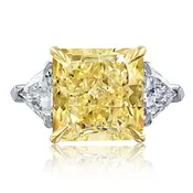 10 carat Radiant Cut Diamond Fancy Yellow GIA Three Stone Engagement Ring