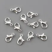 1000 Bright SILVER Plated Lobster Clasps 12mm fcl0019b
